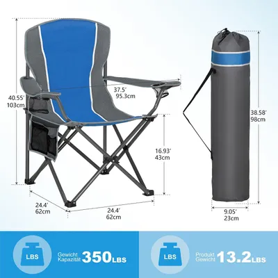 Imagen del producto de Silla de camping, silla plegable, silla de pesca plegable con portavasos, funda de transporte, estructura de acero, ideal para viajes de camping