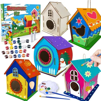 Image de Kit de construction de nichoir pour enfants, comprenant 5 pièces à assembler et à décorer