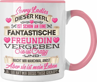 Produktbild von Trendation - Valentinstag Tasse Geschenk für Freund Lustiger Spruch Verrückte Freundin (Rosa)