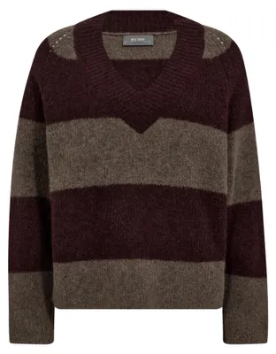 Produktbild von Mos Mosh Taci Pullover Langarm V-Ausschnitt Streifen-Design Woll-Mohair-Mix