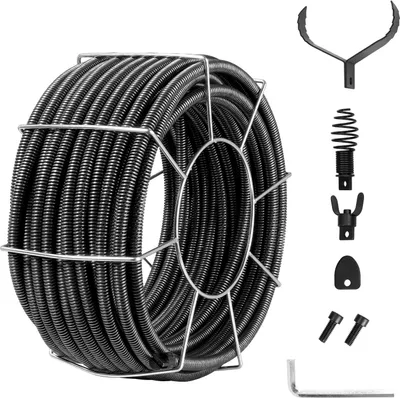 Zdjęcie produktu dla Spirala do czyszczenia rur 30 m x 19 mm, stalowa spirala do czyszczenia rur z 4 obcinakami do rur od 100 do 200 mm, spirala do czyszczenia rur z wewnętrznym rdzeniem do zlewu, odpływu podłogowego, toalety