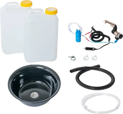 Immagine prodotto di kit da campeggio 12V lavabo nero 32cm rotondo 19 litri T4 T5 T6 Transit Vito