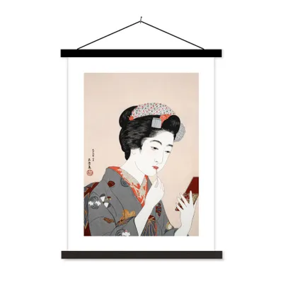 Produktbild von MuchoWow® Textilposter Vintage - Frau - Schminken - Japan 120x160 cm mit schwarzem Rahmen - Magnetischer