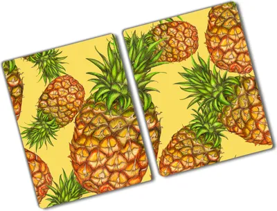 Produktbild von Tulup Glas Herdabdeckplatte - 2x40x52 cm - Glaskeramikkochfeld-Abdeckung Spritzschutz Glasabdeckplatte Kochplattenabdeckung und Schneidebrett - Zweiteilig - Essen & Getränke - Ananas - Mehrfarbig