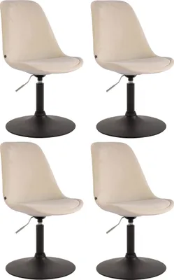 Produktbild von CLP 4er Set Esszimmerstühle Maverick Samt drehbar und stufenlos verstellbar creme Gestell Farbe schwarz
