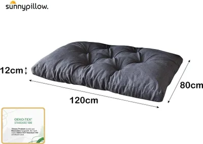 Produktbild von sunnypillow Palettenkissen für Gartenmöbel - Sitzkissen 120 x 80 cm - Palettenauflage für Palettensofa - Palettenpolster, Sitzpolster für Palettenmöbel - Gesteppte Gartenkissen - Kissen Anthrazit