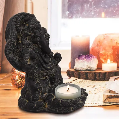 Produktbild von Stonox Ganesha Figur Teelichthalter Steinguss frostbeständig 13x11x15 cm
