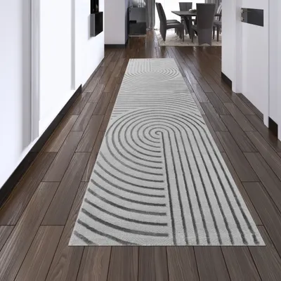 Produktbild von Wohnzimmer Teppich mit Linienmuster in grau Größe - 80 x 300 cm