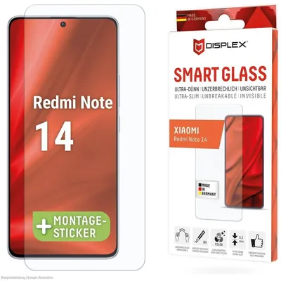 Produktbild von Displex Smart Glass (9H) für Xiaomi Redmi Note 14, Montagesticker, unzerbrechlich, Xiaomi, Redmi Note 14, Bruchfest, Schmutzabweisend, Kratzresistent, Transparent, 1 Stück(e)