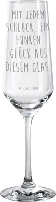 Produktbild von Mr. & Mrs. Panda Glas Spruch Sektglas Glück - Transparent - Geschenk, besondere Anlässe, graviert, Kreativität, personalisierte Geschenke, Feier, Anstoßen, Eleganz
