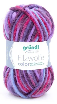 Produktbild von Gründl Filzwolle color, 50 Gramm,100 % Schurwolle, Filzen in der Waschmaschine flieder (40)