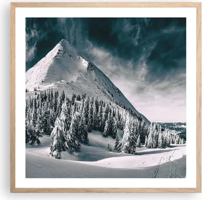 Produktbild von Gerahmtes Poster - Rahmen in heller Eiche - Dunkel Himmel Berg - 60x60 cm - Wand Bild - Wanddeko - Wandbilder - Kunstposter - Wandposter - Bilderrahmen - Bilder - Kunstdruck - P2NAC60x60-4459