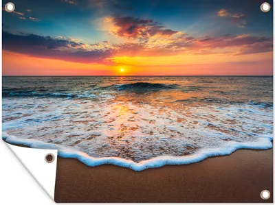 Produktbild von MuchoWow® 120x90 cm Outdoor-Poster Gartendeko Sichtschutz Garten Poster für den Garten  Strand - Meer - Sonnenuntergang