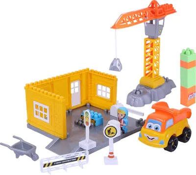 Produktbild von Ogi Mogi Construction Blocks & Crane Set, 44 Stück Kinder Bauklötze, Pretend Role Play Spielzeug für Kleinkinder, Engineering Vehicle Playset für 3+ Jahre