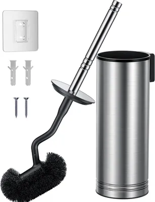 Produktbild von Edelstahl-Toilettenbürsten-Set mit Wandmontage - Hygienische WC-Bürste für das Badezimmer