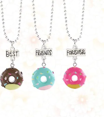 Obrázok produktu pre Náhrdelník Bixorp Friends BFF pre 3 s donutmi – hnedá, modrá, ružová a strieborná – náhrdelník priateľstva