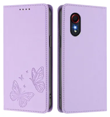 Produktbild von Lederhülle für Samsung Galaxy Xcover5, Schmetterling Prägung Leder Brieftasche Schutzhülle mit Ständer Violett