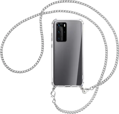 Produktbild von Handykette Backcover-Schutzhülle mit Band (Metall silberfarben) für Huawei P40 - silberfarbene Kette