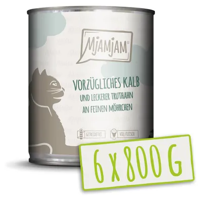 Produktbild von MjAMjAM - 6x800g dosen Kalb & Truthahn an Möhren Nassfutter für Katzen Hauptfutter natur