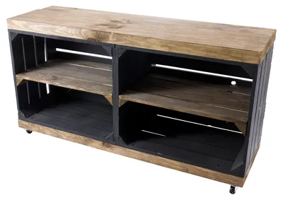 Produktbild von Sitzbank schwarz mit Sitzfläche aus dicken Holzplanken Palisandert mit Mittelbrett Palisander