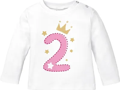 Produktbild von Baby Langarm-Shirt 1. Geburtstag Zahl 1 bzw. 2 mit Krone Sternen Geburtstagsshirt Baumwolle MoonWorks® 2 weiß-rosa 56/62 (1-3 Monate)
