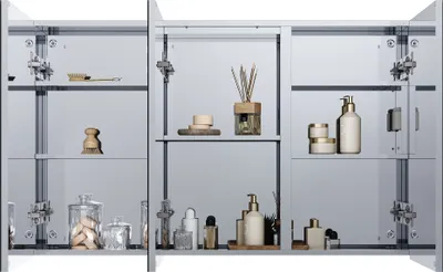 Produktbild von SONNI Spiegelschrank Bad LED mit 3-Farben-Beleuchtung 105x65cm Rasiersteckdose Touch 3-türig Edelstahl Kabelloses Scharnier Design