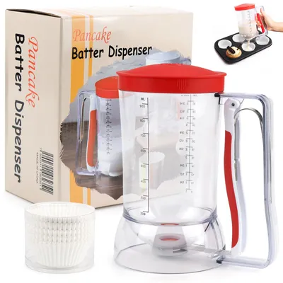 Teigspender 900 ml mit 100 Papierförmchen, für Pfannkuchen & Muffins