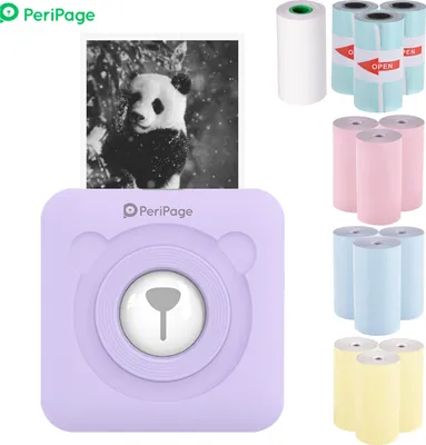 Obrázok produktu pre PeriPage Mini vrecková tlačiareň štítkov Tlačiareň štítkov Termotlačiareň papiera s pripojením Bluetooth + 9 termálnych kotúčov + 3 kotúče lepiacej pásky 57 * 30 mm (fialová)