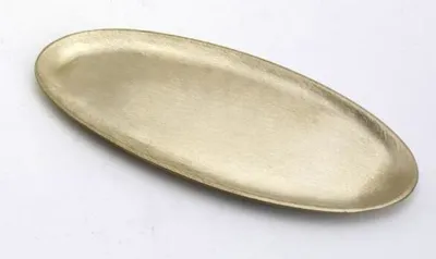 Produktbild von Kerzenteller oval 16 x 7 cm Messing Gold matt satiniert für Ovalkerzen, Ellipsen, Hochzeitskerzen, Taufkerzen