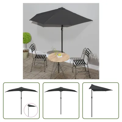 Immagine prodotto di The Living Store Ombrellone da balcone con palo in alluminio antracite 270x144 cm Mezzo tondo