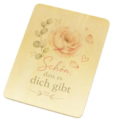 Produktbild von Postkarte Holz Schön - Holzpostkarte mit Aquarellblume Grußkarte Mit Spruch: