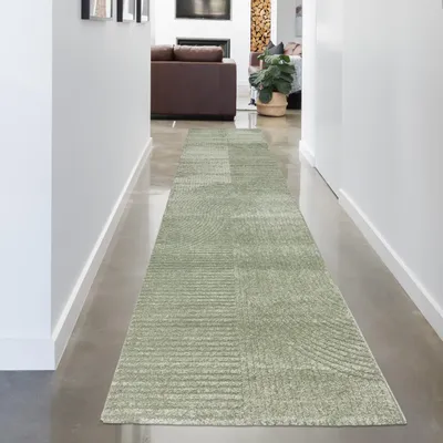 Produktbild von Teppich Wohnzimmer Höheneffekt im Bogenmuster in grün Größe - 80 x 300 cm