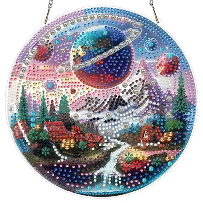 Obrázok produktu pre Náhrdelník s motívom "Diamantová maľba: Planéty, hory", obojstranný, 20x20 cm