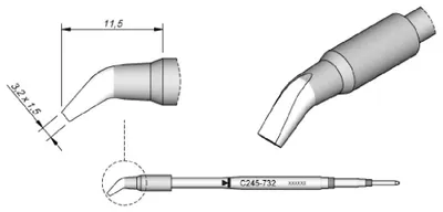 Obrázek produktu pro JBC pájecí hrot řady C245 dlátovitého tvaru, C245732/3,2 x 1,5 mm, zahnutý C245732