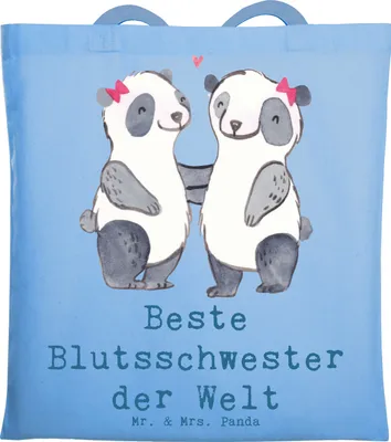Produktbild von Mr. & Mrs. Panda Schultasche Panda Beste Blutsschwester der Welt - Sky Blue - Geschenk, Tasche, Baumwolltasche, festivaltasche, Geschenkidee, Blutsgeschwister, Tote Bag