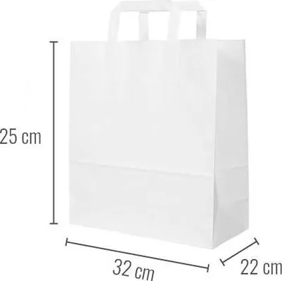 Produktbild von Papiertüte mit Henkel, weiß, 32 x 22 x 25 cm, 250 Stück.