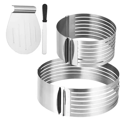 Produktbild von Kuchen Zubehör Set,Tortenring Verstellbar Backzubehör , Edelstahl Backring, Schneidhilfe mit Tortenschneider und Tortenheber