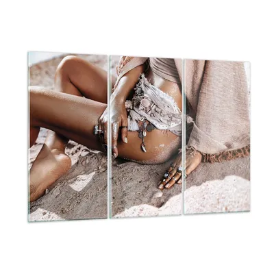 Produktbild von Bilder auf glas - 3 Teile - Sand Frau Schmuck - 105x70cm - Glasbilder - Wandbilder - Bilder - zum Aufhängen bereit - Wanddekoration aus Glas - Glas Bilder - Wandbild auf Glas - GCE105x70-4634