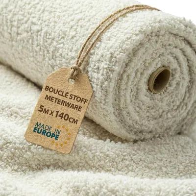 Imagen del producto de Tela de bouclé, color beige claro, 5 metros x 140 cm, tela para tapicería de muebles