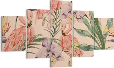 Produktbild von Bild auf Leinwand - Leinwandbild - Flamingos Pflanzen Vogel exotisch - 125x70cm - Wand Bild - Wanddeko - Leinwanddruck - Bilder - Kunstdruck - Leinwand bilder - Wandkunst - EA125x70-2929