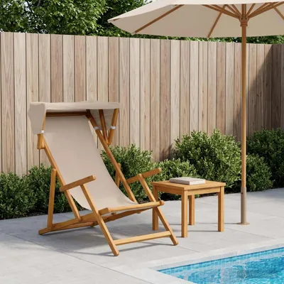 Produktbild von Möbel Liegestuhl 3 Position Massives Eukalyptus Holz Beige - Gartenliegen &22295