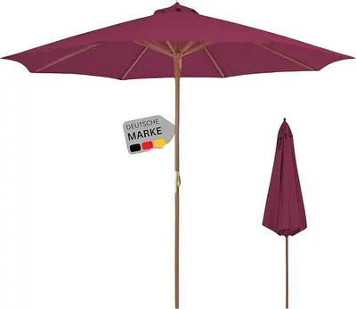 Produktbild von DELUKE® Sonnenschirm aus Holz ANNA Rot | HxB 258x300cm | Sonnenschirm 300 cm Kurbelschirm Standschirm Sonnenschutz Gartenschirm Balkonschirm klassisch