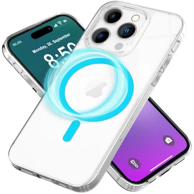 Produktbild von NALIA Neon-Ring Case für iPhone 16 Pro Max – MagSafe Kompatibel & Nachleuchtend – NIGHT-GLOW (Transparent & Anti-Gelb) – Marke aus Berlin – Blau