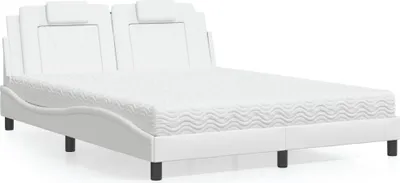 Image de vidaXL Lit "Viana" avec matelas Blanc 160x200 cm Similicuir