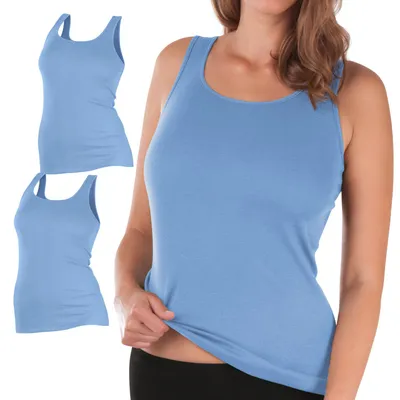 Produktbild von Celodoro Damen Unterhemd (2 Pack) Trägertop Feinripp - Carolina Blue 52-54