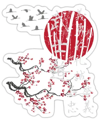 Produktbild von Spreadshirt Japanische Kirschblüte Sonne Kraniche Sticker Aufkleber, 10 x 10 cm, Mattweiß