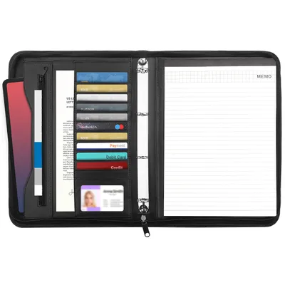 Image de Kurtzy Porte-documents en similicuir noir à fermeture éclair A4 - Porte-documents de conférence professionnel A4 à fermeture éclair - Pochette pour documents, bloc-notes,