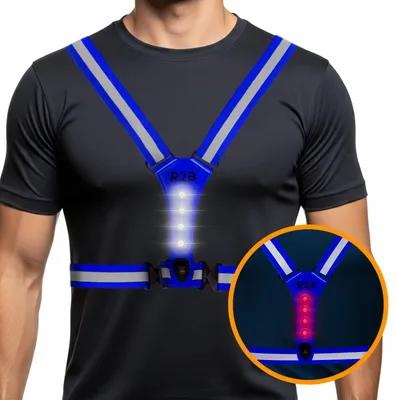 Produktbild von R2B Laufweste mit beleuchtung, Lauflampe Joggen mit 360° Reflektoren, USB-C Wiederaufladbar, wasserdichter LED Running Light - Blau