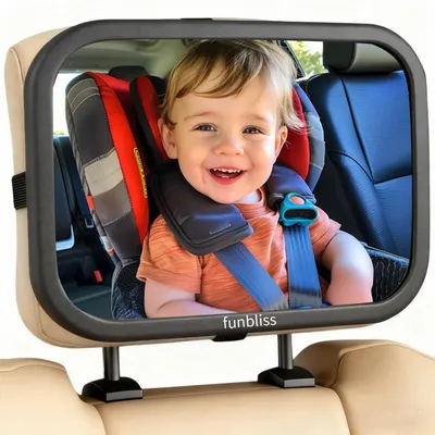 Produktbild von Baby Spiegel Auto 360° Drehbar Bruchsicher Acryl Robuste Gurte Einfache Montage Rückbank