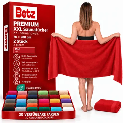 Produktbild von Betz 2 Stück Saunatücher 70 x 200 cm PREMIUM 100% Baumwolle Badetuch Liegetuch Strandtuch Farbe: rot
